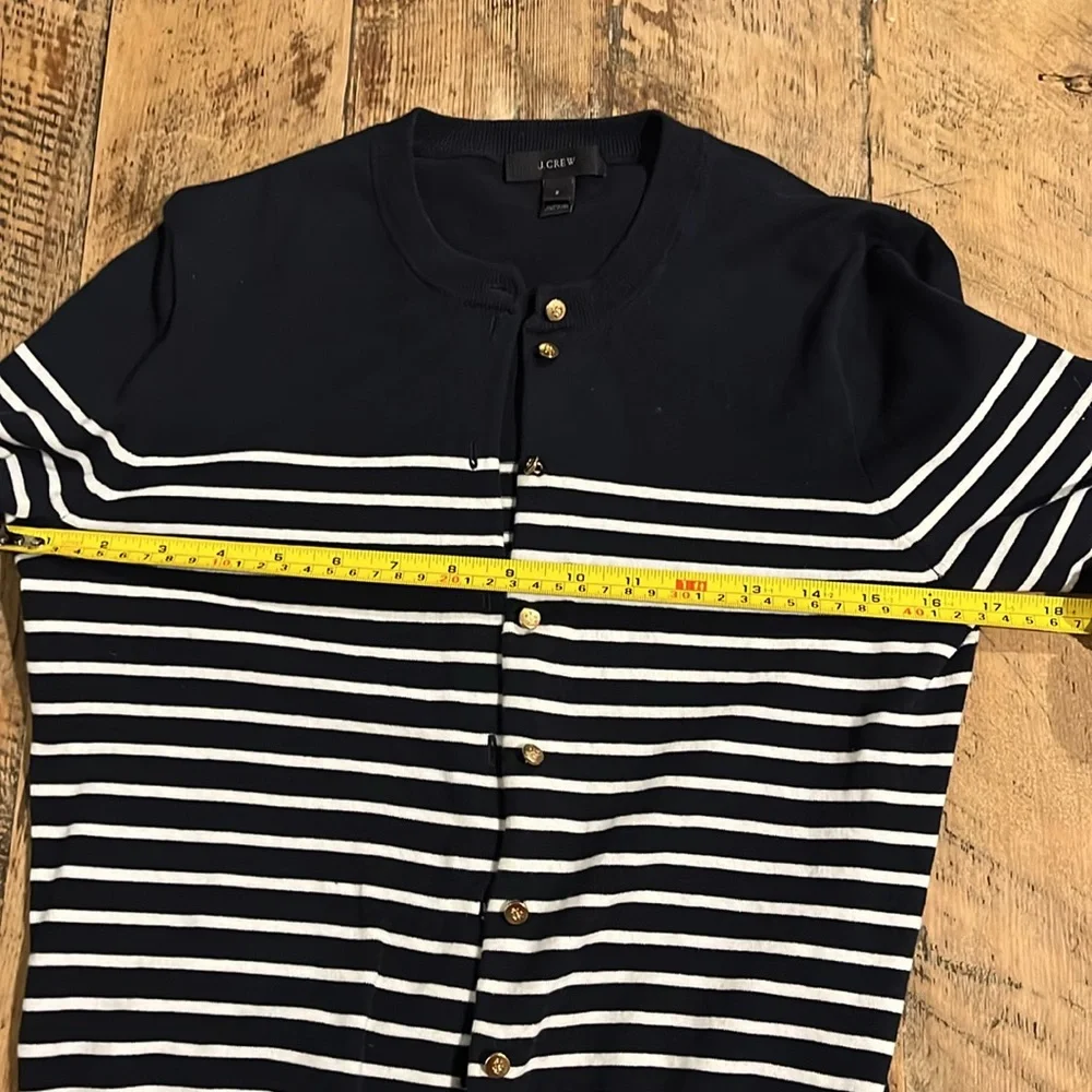 J.‎ Crew Navy Blue Stripe open front  Sweater size small